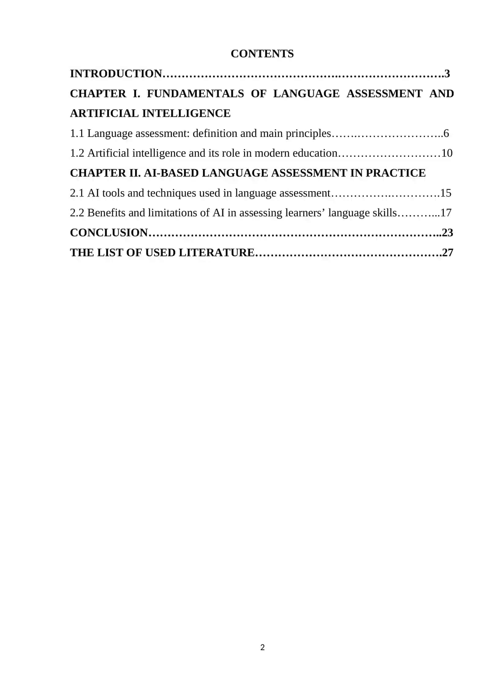 COURSE WORK THEME: USING ARTIFICIAL INTELLIGENCE IN LANGUAGE ASSESSMENT 2