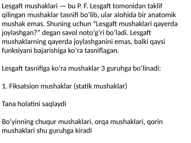 Lesgaft mushaklar toʻgʻrisida taʼlimot 2