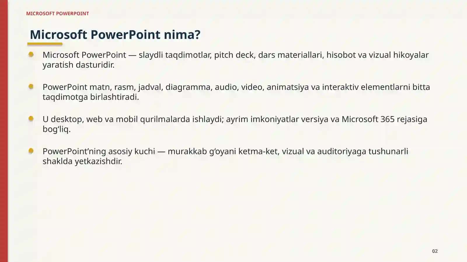 MICROSOFT POWERPOINT IMKONIYATLARI 2