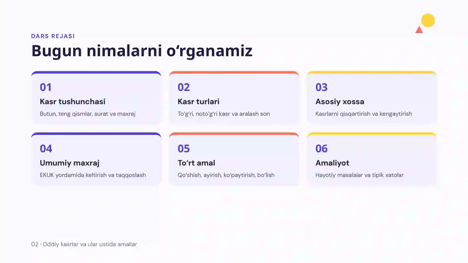 Oddiy kasrlar va ular ustida amallar 2