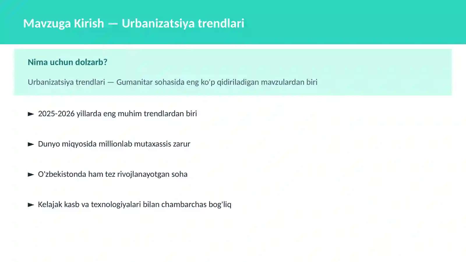 Urbanizatsiya trendlari 2