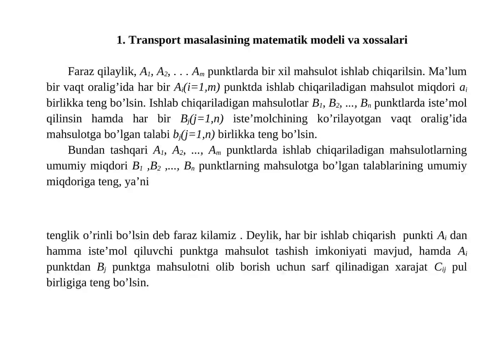Transport masalasi 2