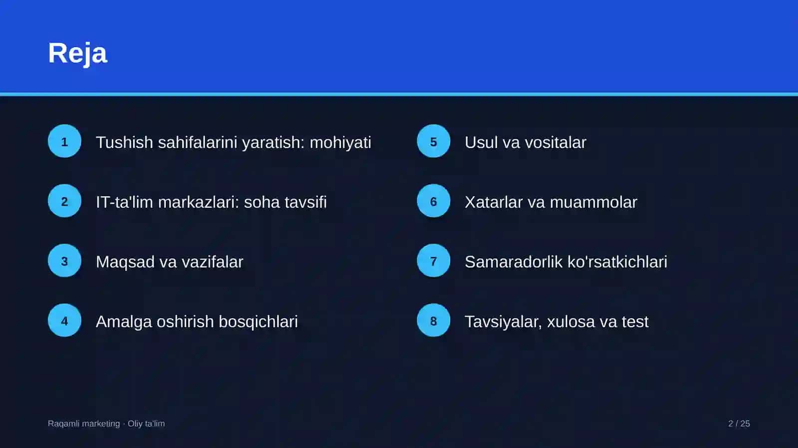 IT-ta'lim markazlarida tushish sahifalarini yaratish 2