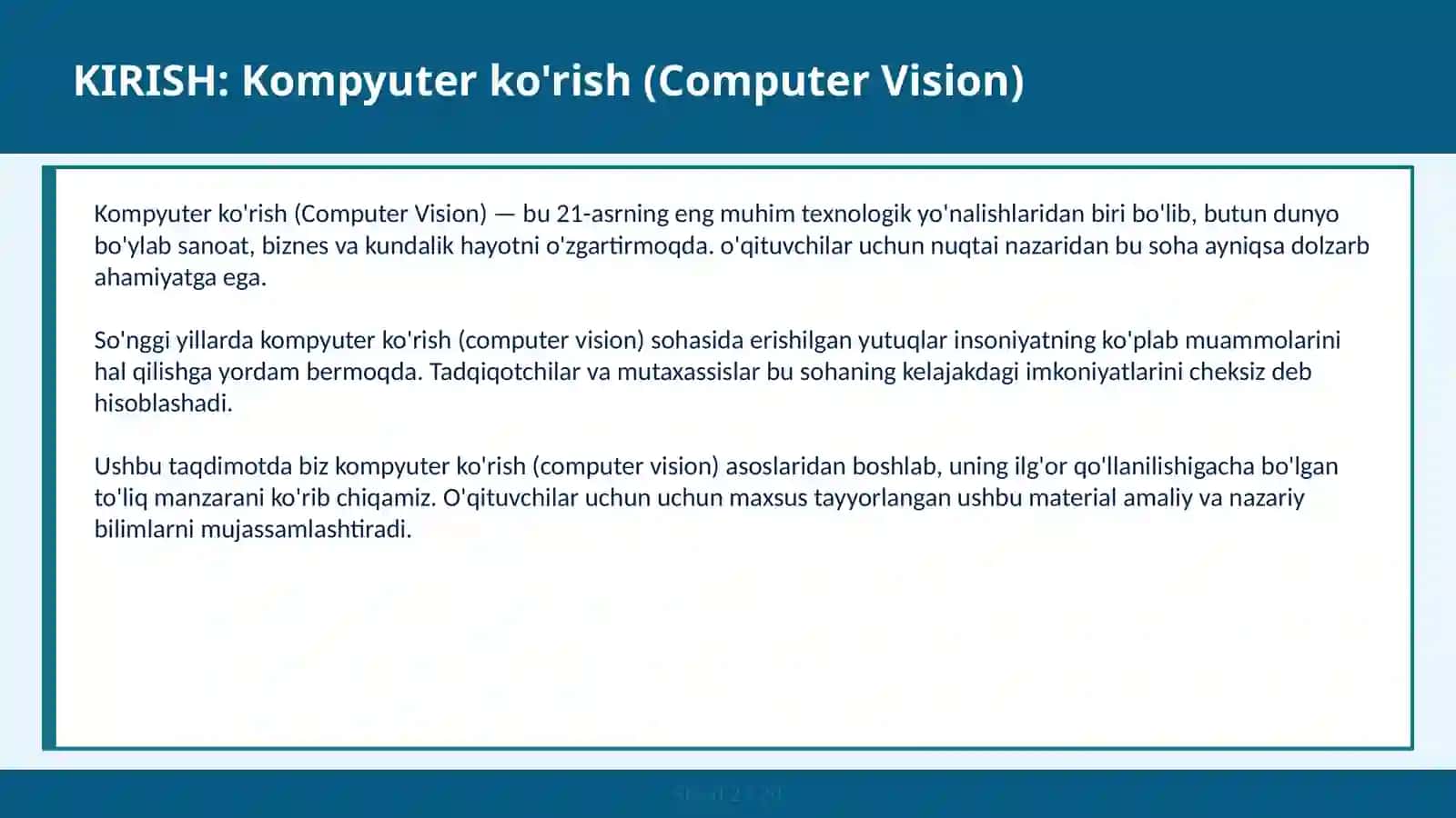 KOMPYUTER KO'RISH (COMPUTER VISION) 2