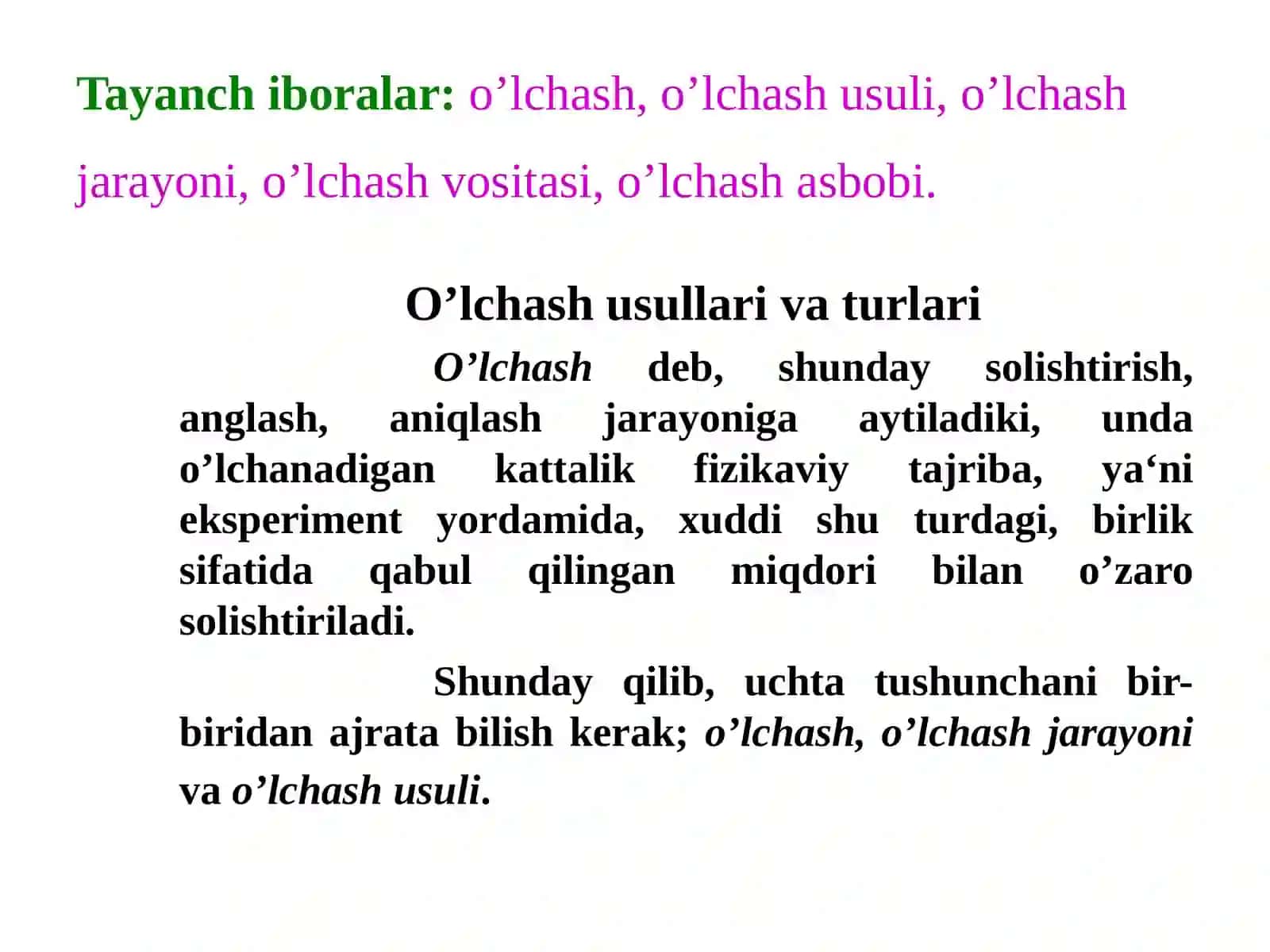 O’lchash  usullari va vositalari 2