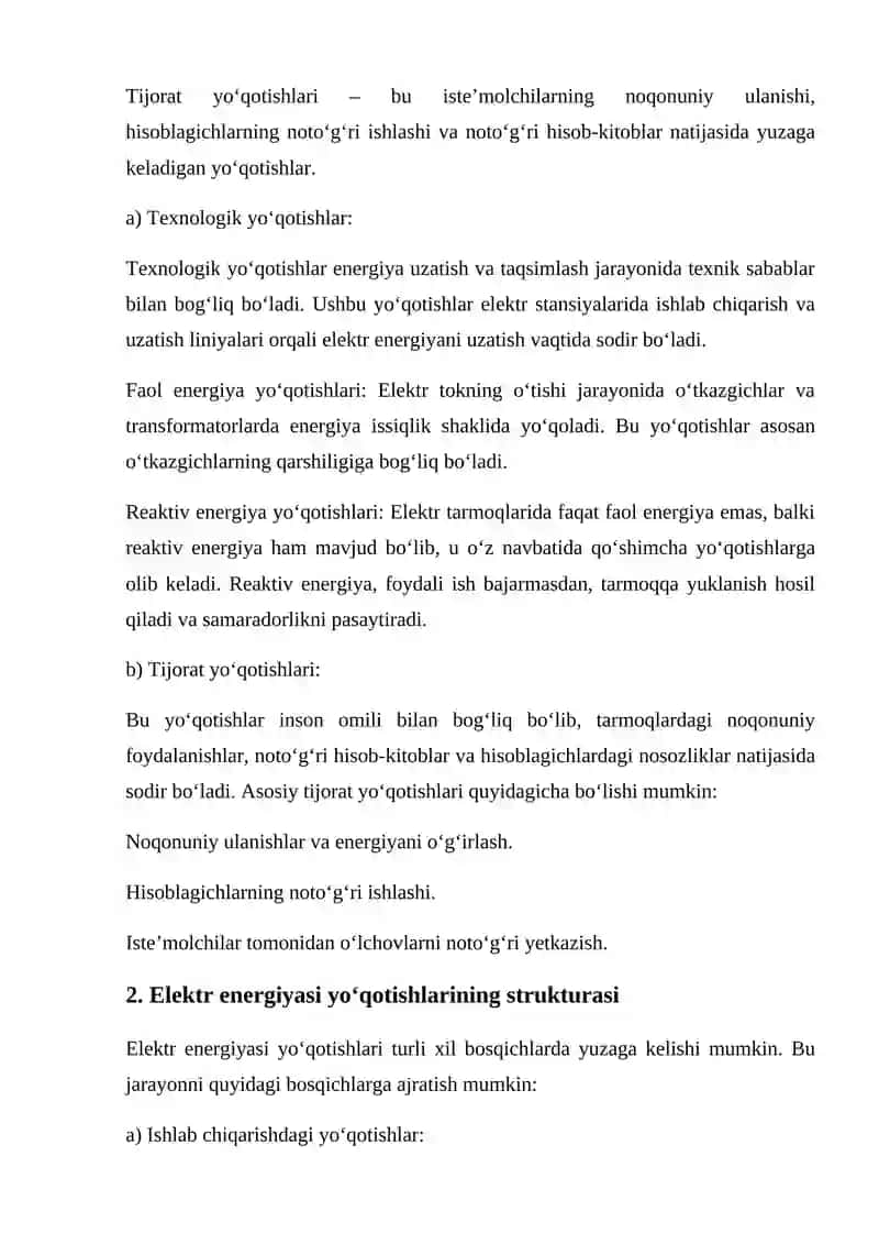Elektr energiyasi isroflarini strukturasi, hisoblash va tahlili usullari 2