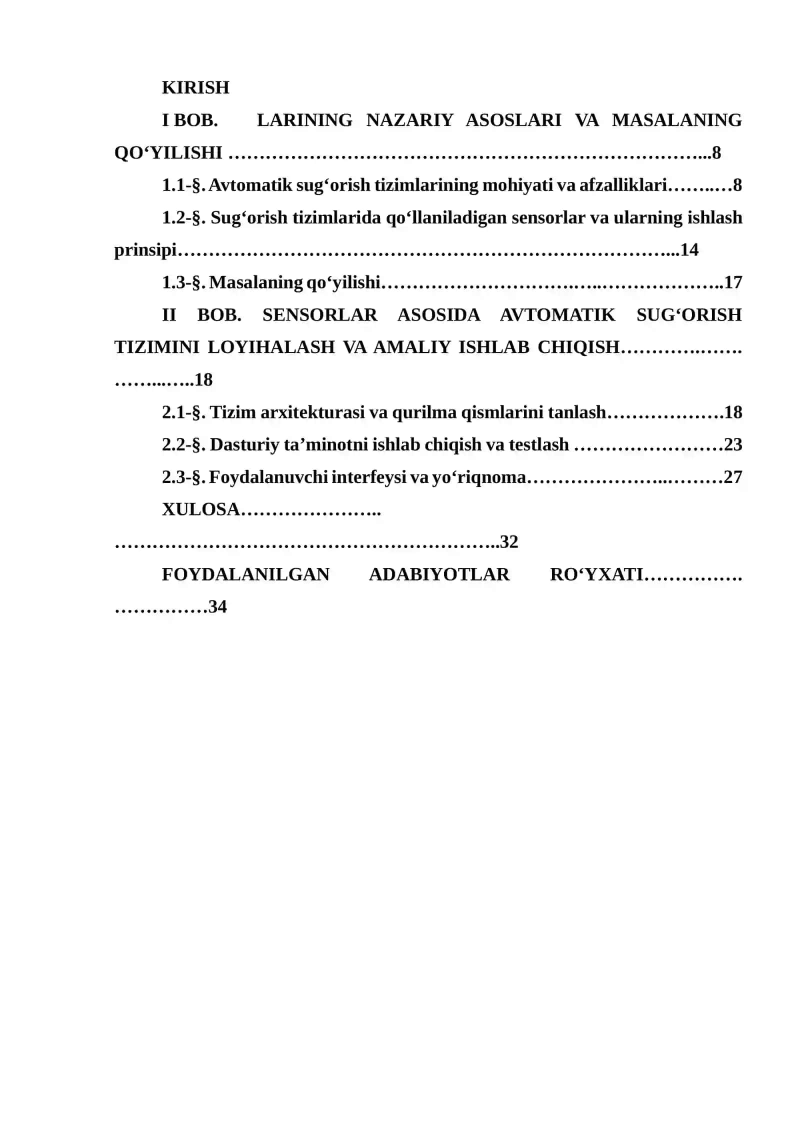 SENSORLAR ASOSIDA AVTOMATIK SUG‘ORISH TIZIMINI LOYIHALASH VA AMALIY ISHLAB CHIQISH 2