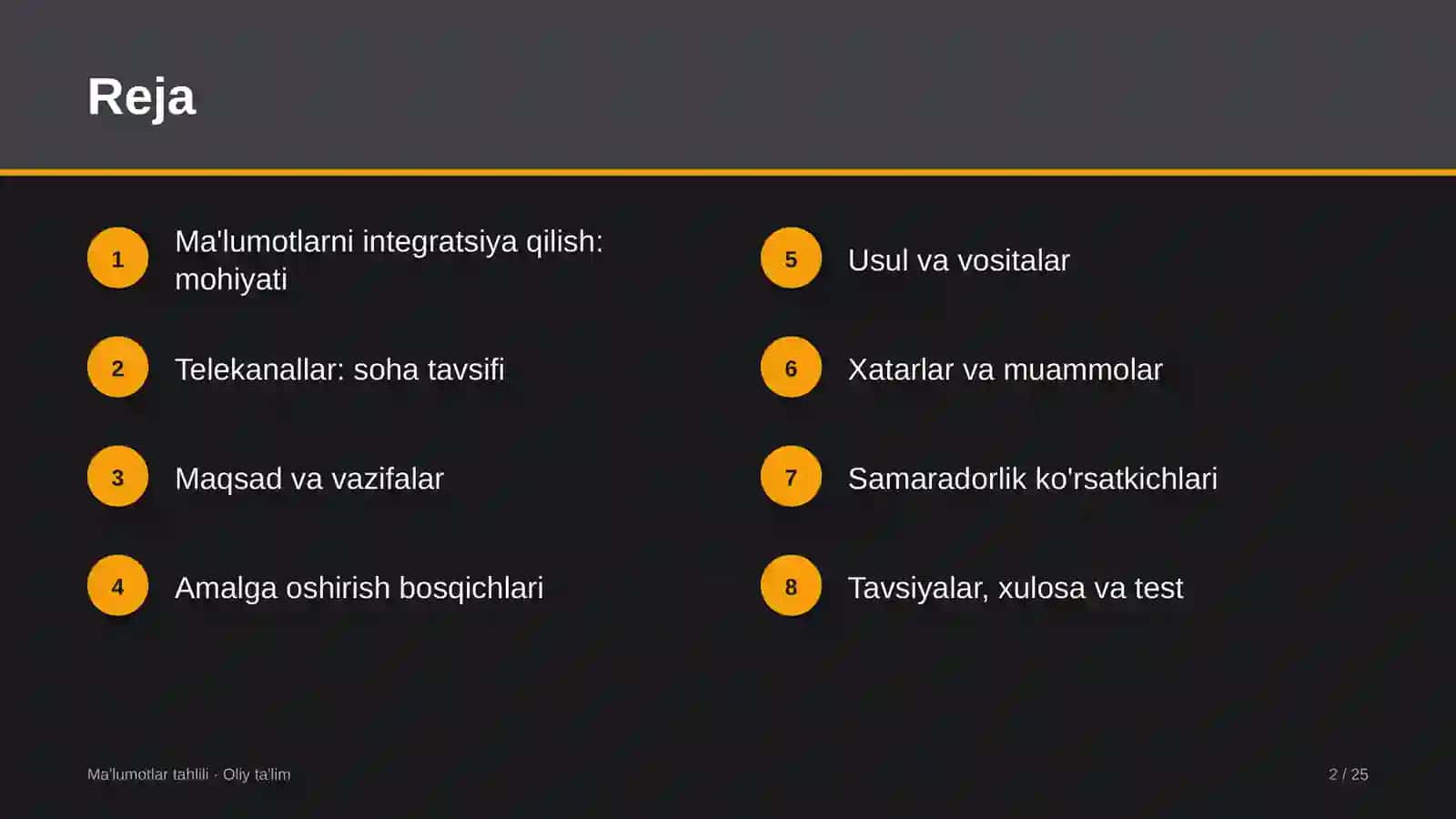 Telekanallarda ma'lumotlarni integratsiya qilish 2