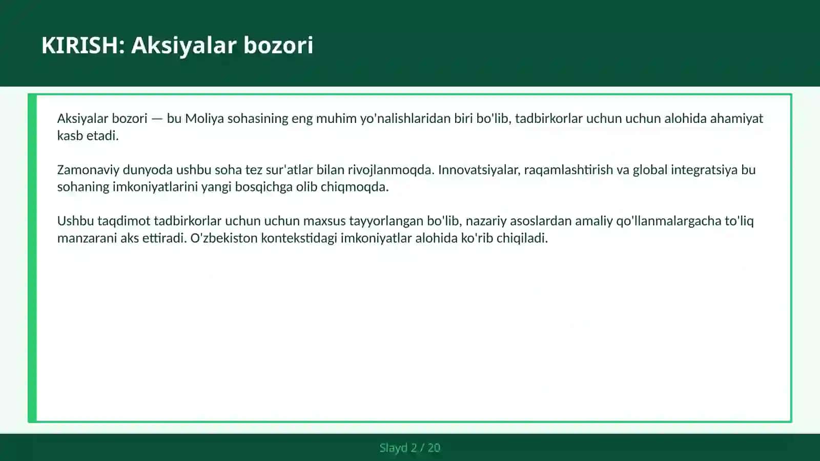 Aksiyalar bozori 2