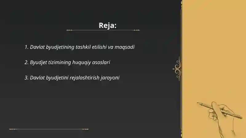 Davlat byudjeti va maqsadli jamg‘armalar amal qilishining huquqiy asoslari. 2