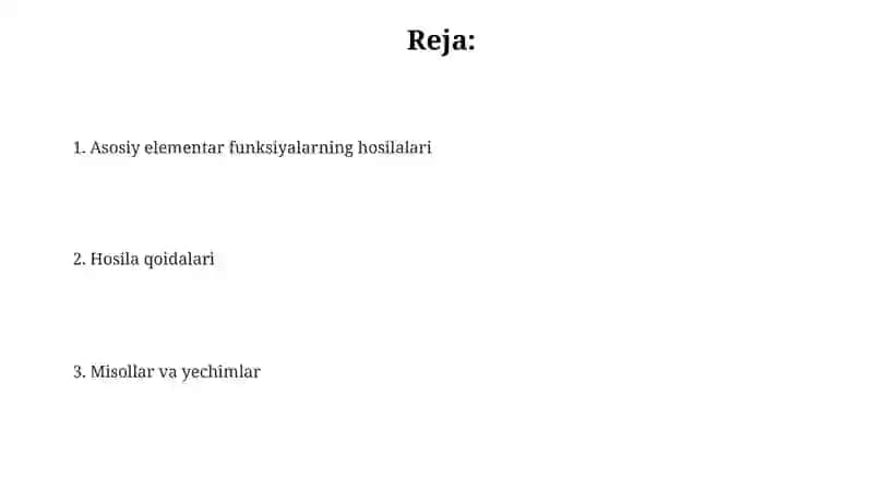 Asosiy elementar funksiyalarning hosilalari 2