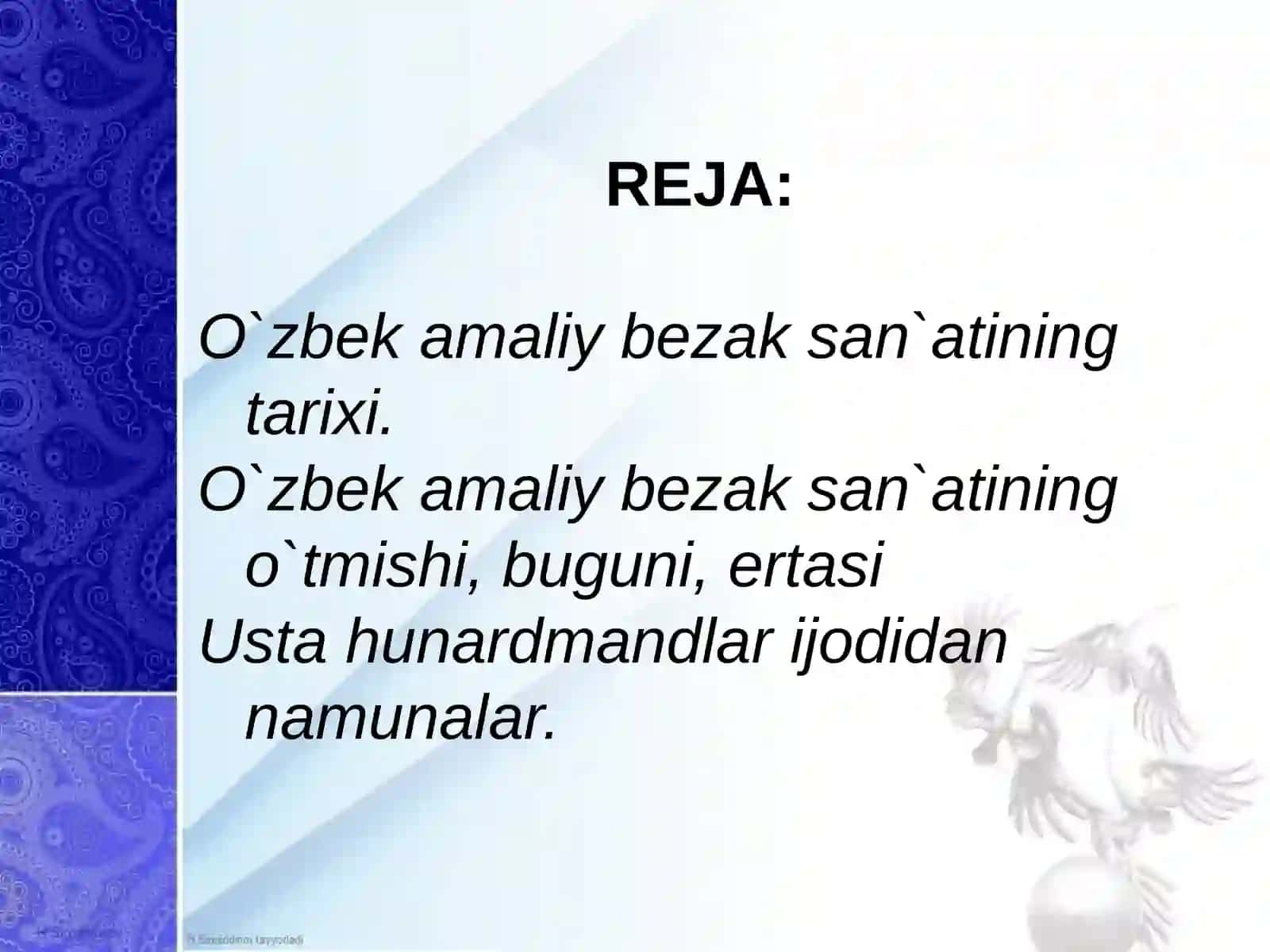 O`zbek amaliy bezak san'ati tarixi 2