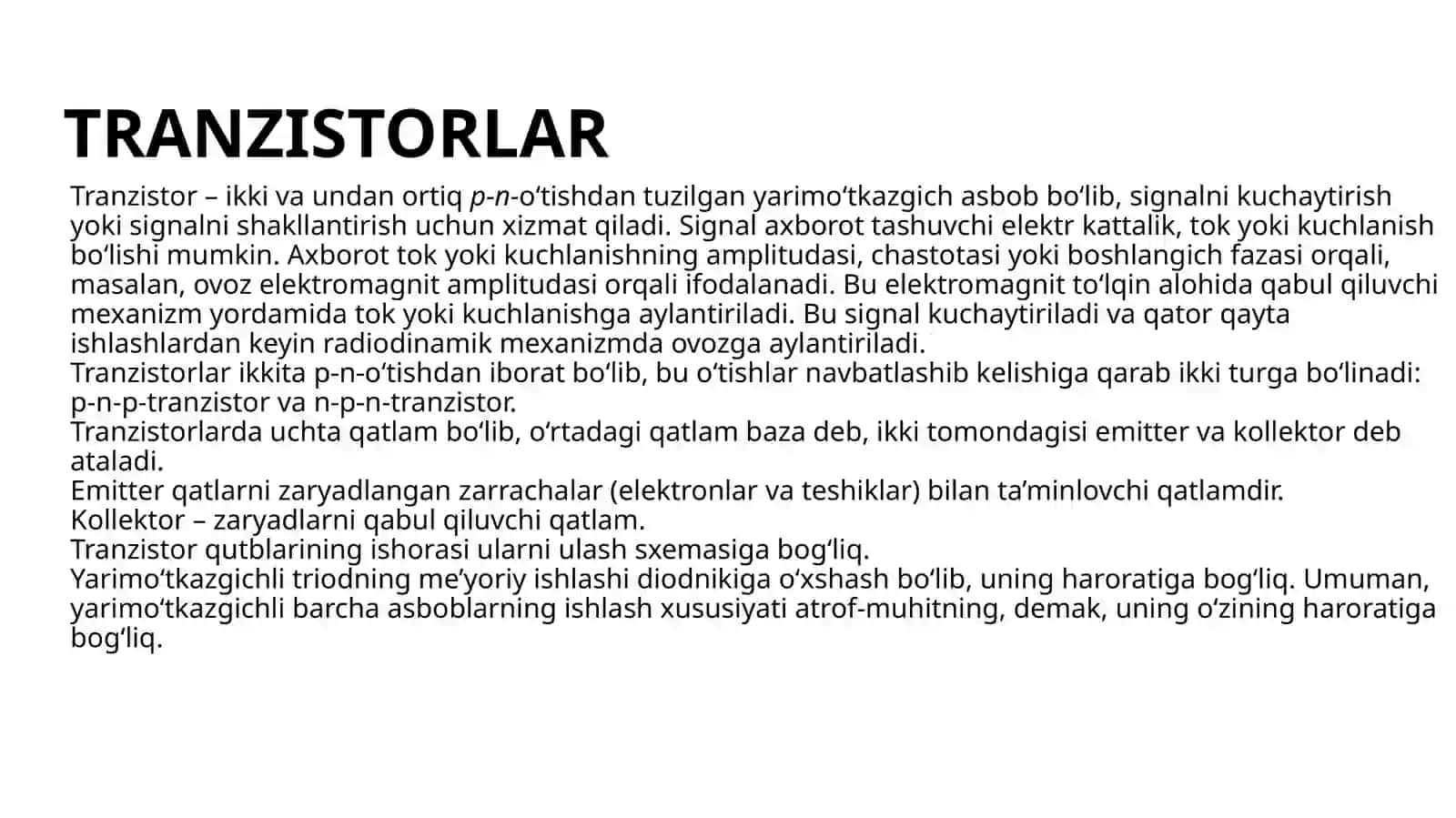 ODDIY YARIM O‘TKAZGICHLI ASBOBLAR 2