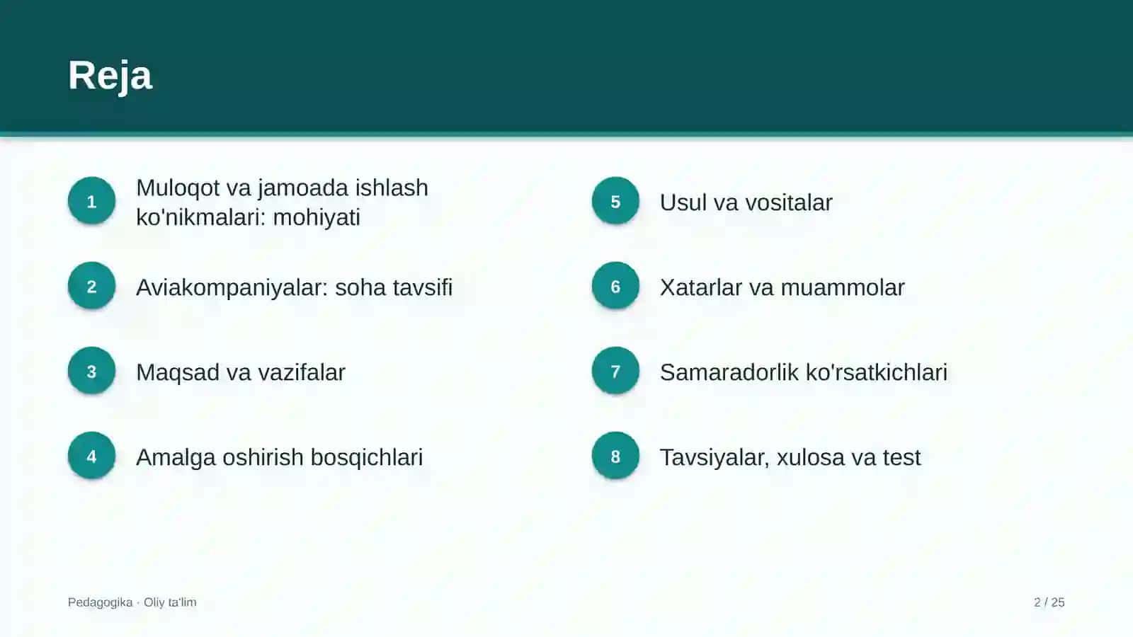 Aviakompaniyalarda muloqot va jamoada ishlash ko'nikmalarini rivojlantirish 2