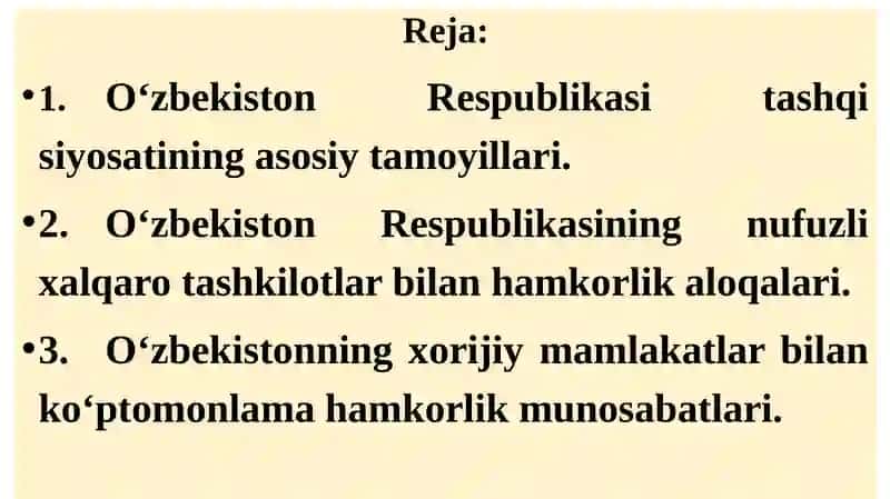 O‘zbekiston va jahon hamjamiyati (1991-2023 yillar) 2