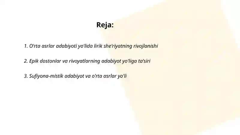 O'rta asrlar adabiyoti yo'li 2