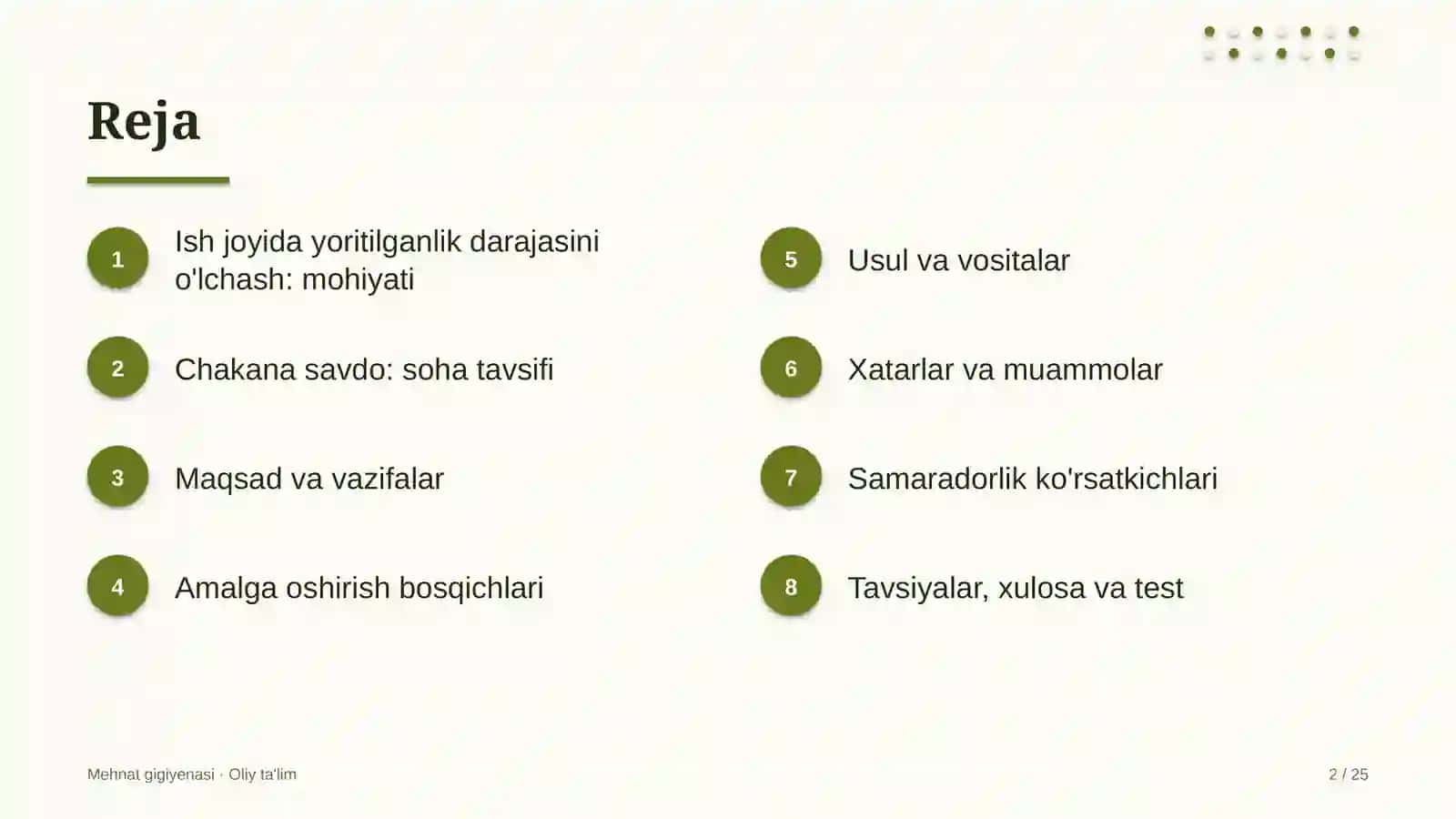Mehnat gigiyenasi · Oliy ta'lim 2
