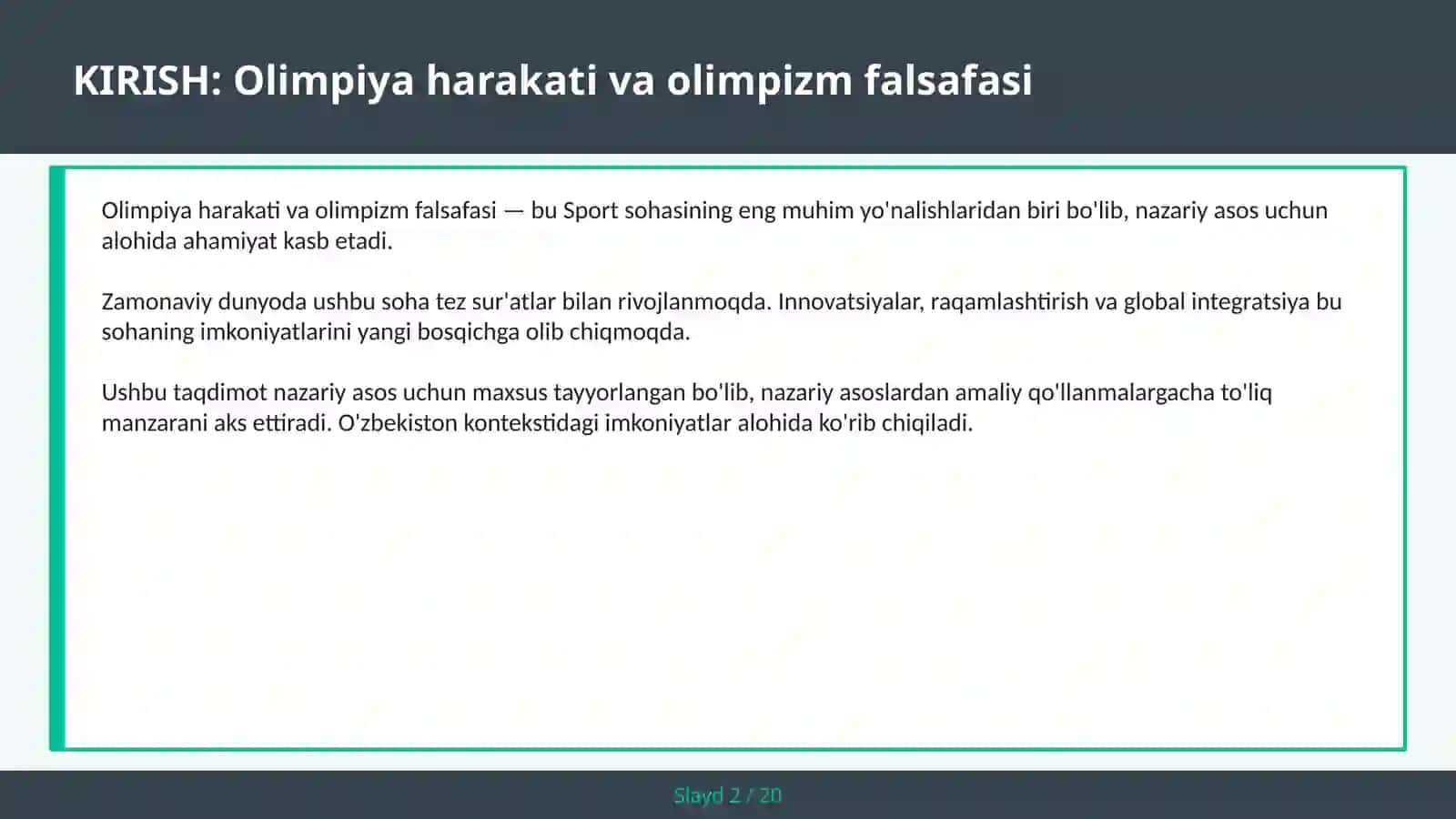 OLIMPIYA HARAKATI VA OLIMPIZM FALSAFASI 2