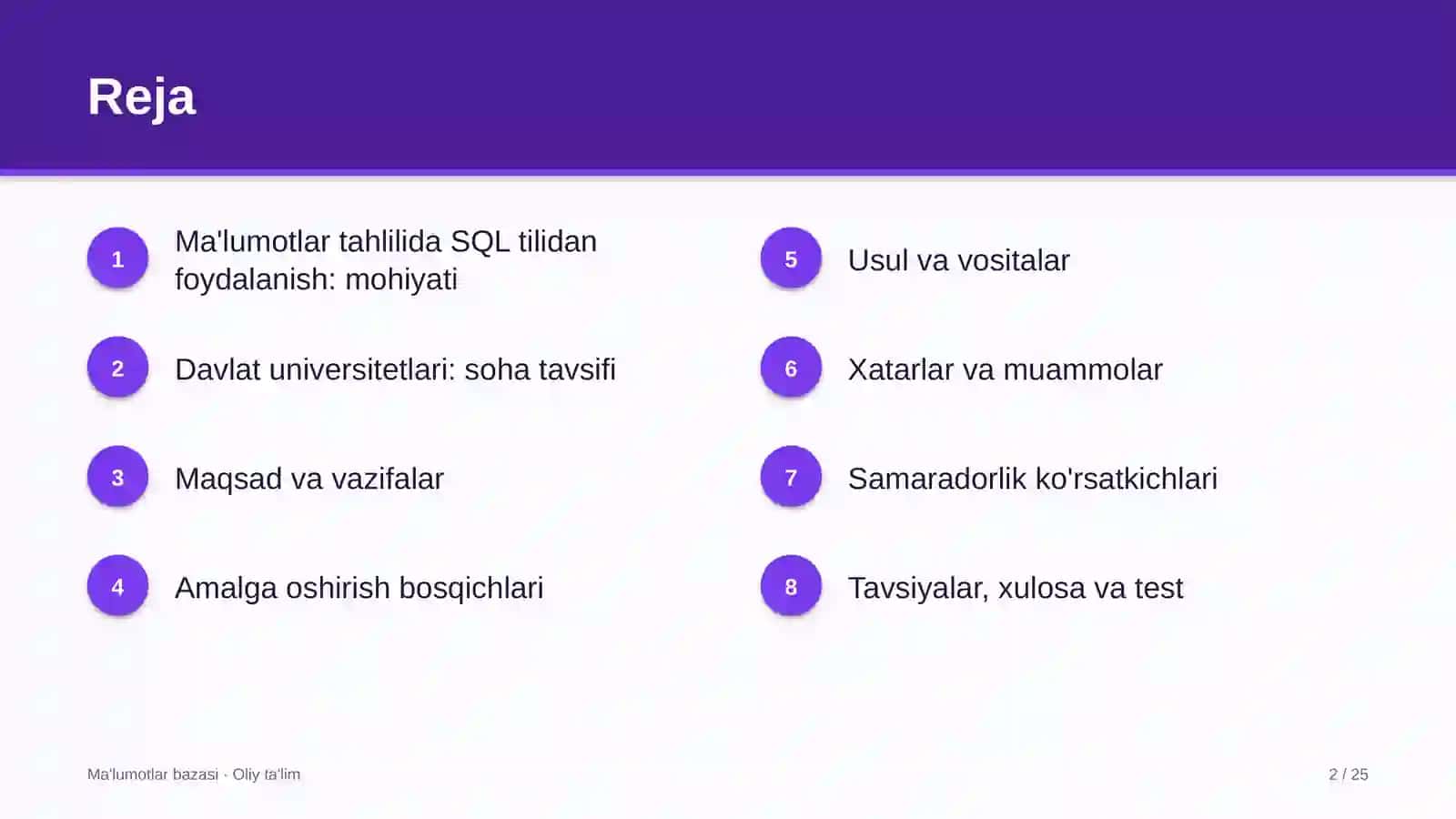 Davlat universitetlarida ma'lumotlar tahlilida SQL tilidan foydalanish 2