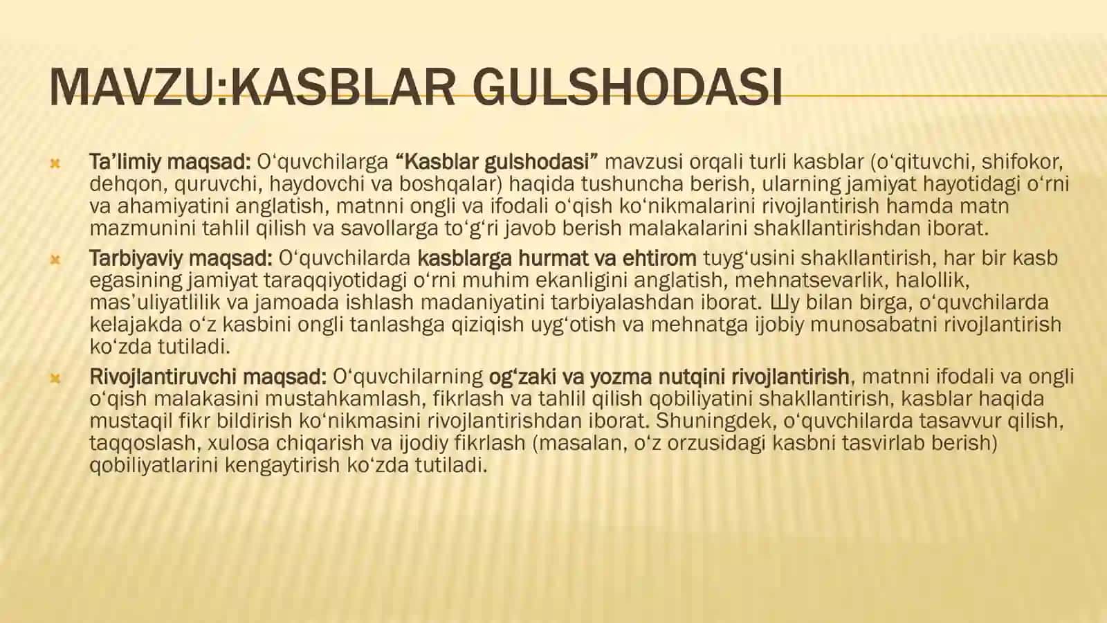 Kasblar gulshodasi 2