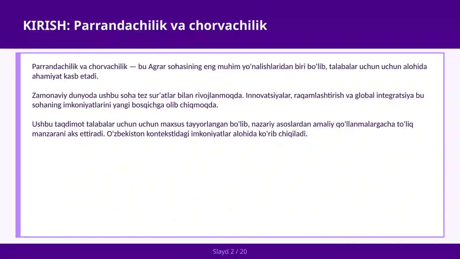 Parrandachilik va chorvachilik 2