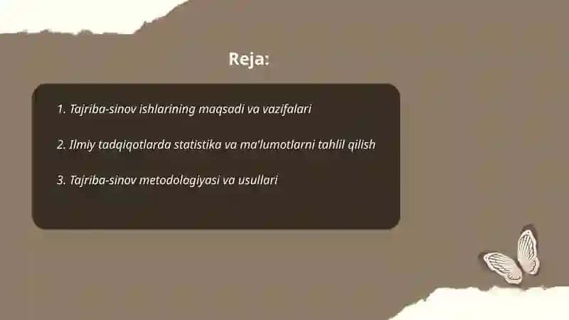 Tajriba-sinov ishlarini olib borish 2