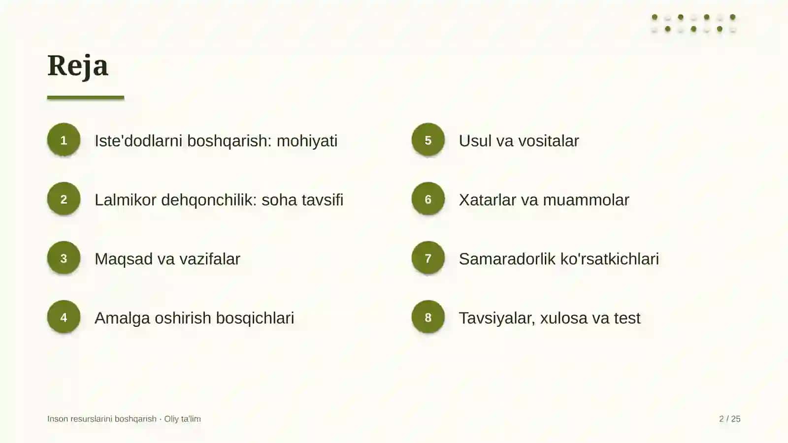 Lalmikor dehqonchilikda iste'dodlarni boshqarish 2
