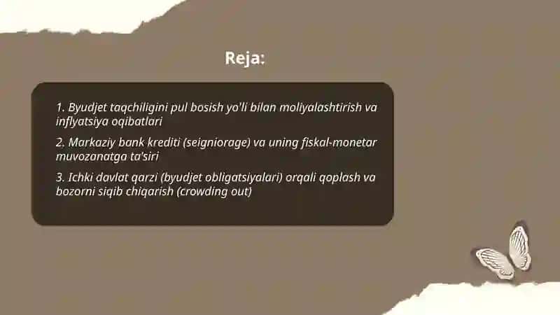 Budjet taqchiligini moliyalashtirish 2