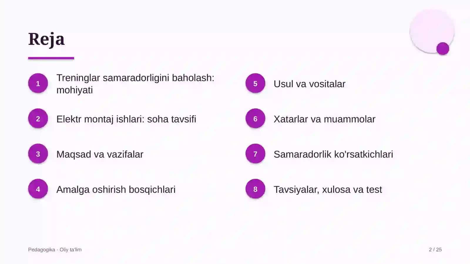 Elektr montaj ishlarida treninglar samaradorligini baholash 2