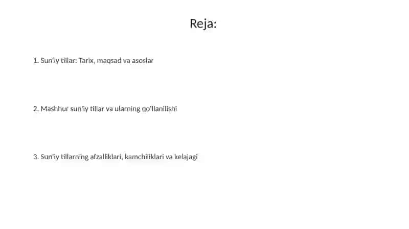 Sun'iy tillar bo‘yicha taqdimot 2