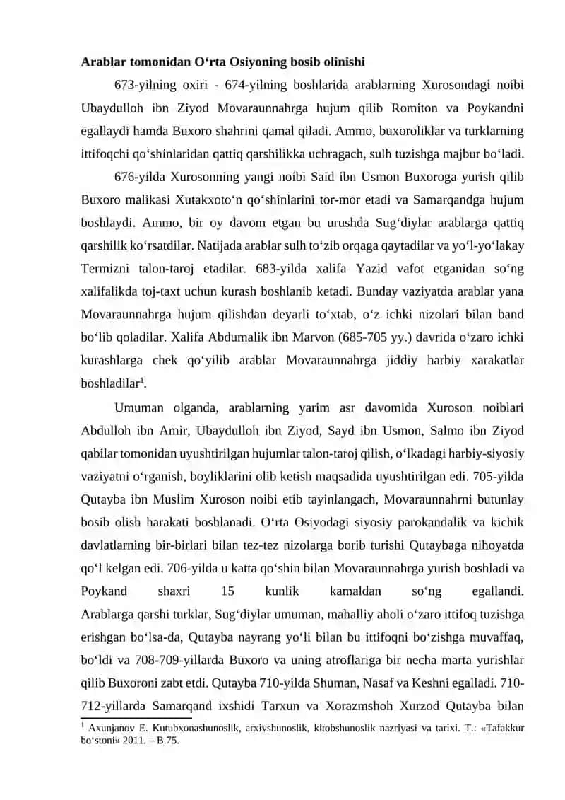 SUGʻD HUDUDLARINING ARAB XALIFALIGI ISTILOSI DAVRI TARIXSHUNOSLIGI 2