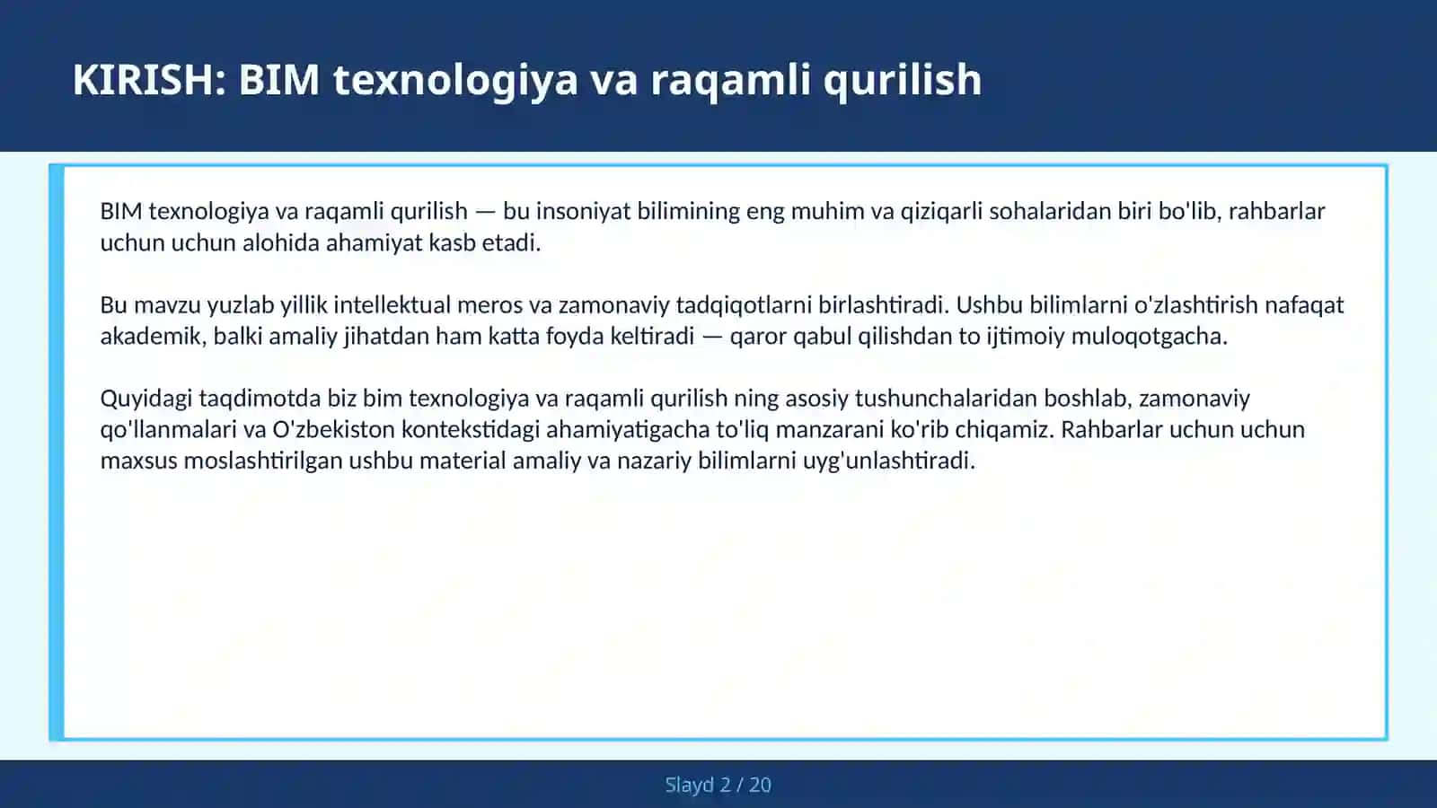 BIM texnologiya va raqamli qurilish 2