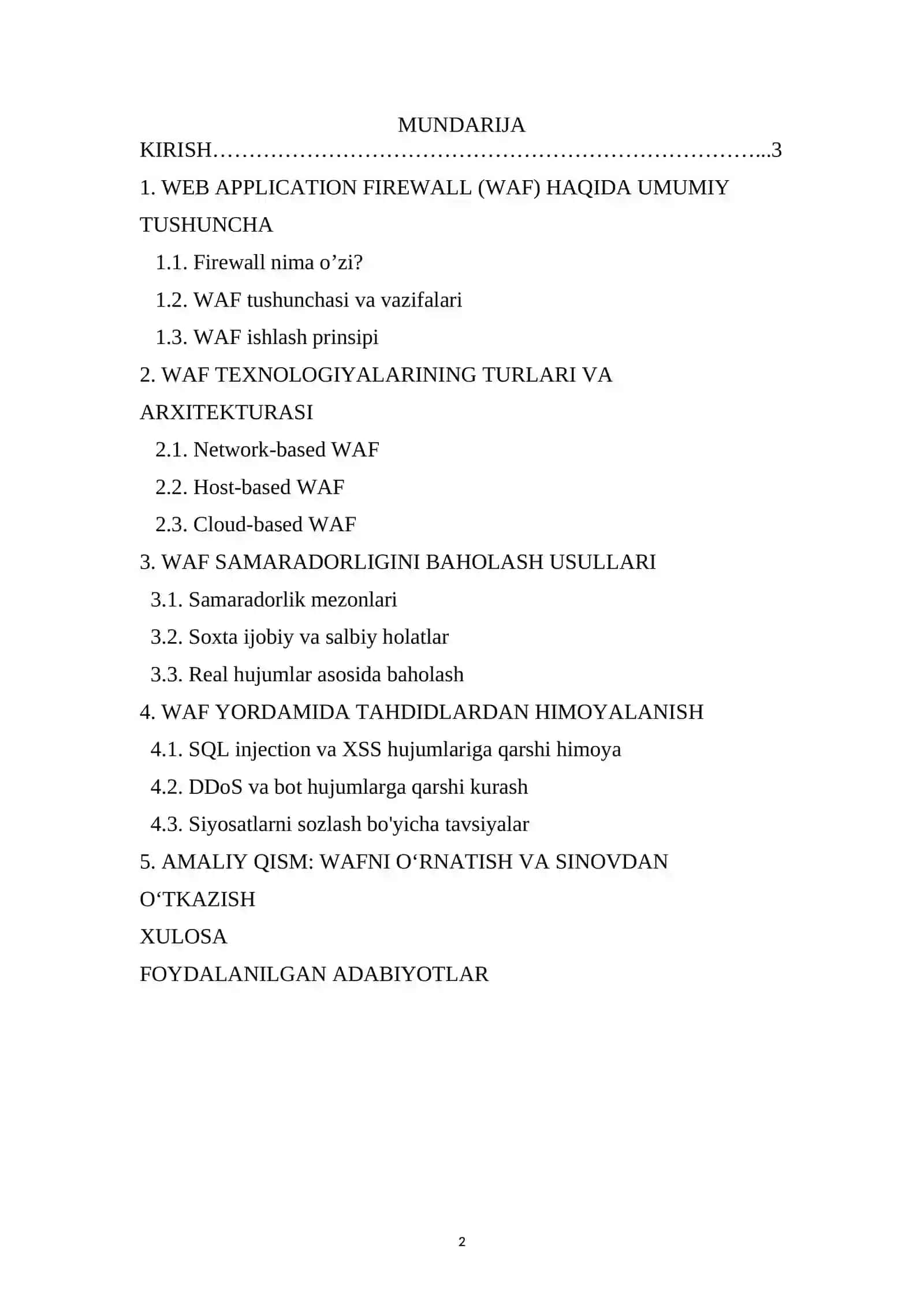 Web Application Firewall (WAF) samaradorligi 2