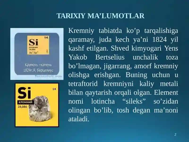 Kremniy va uning xossalari, birikmalari 2