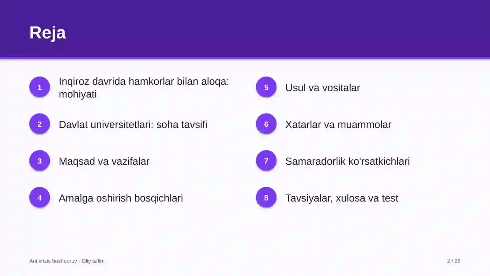 ANTİKRİZİS BOSHQARUV · OLIY TA'LİM 2