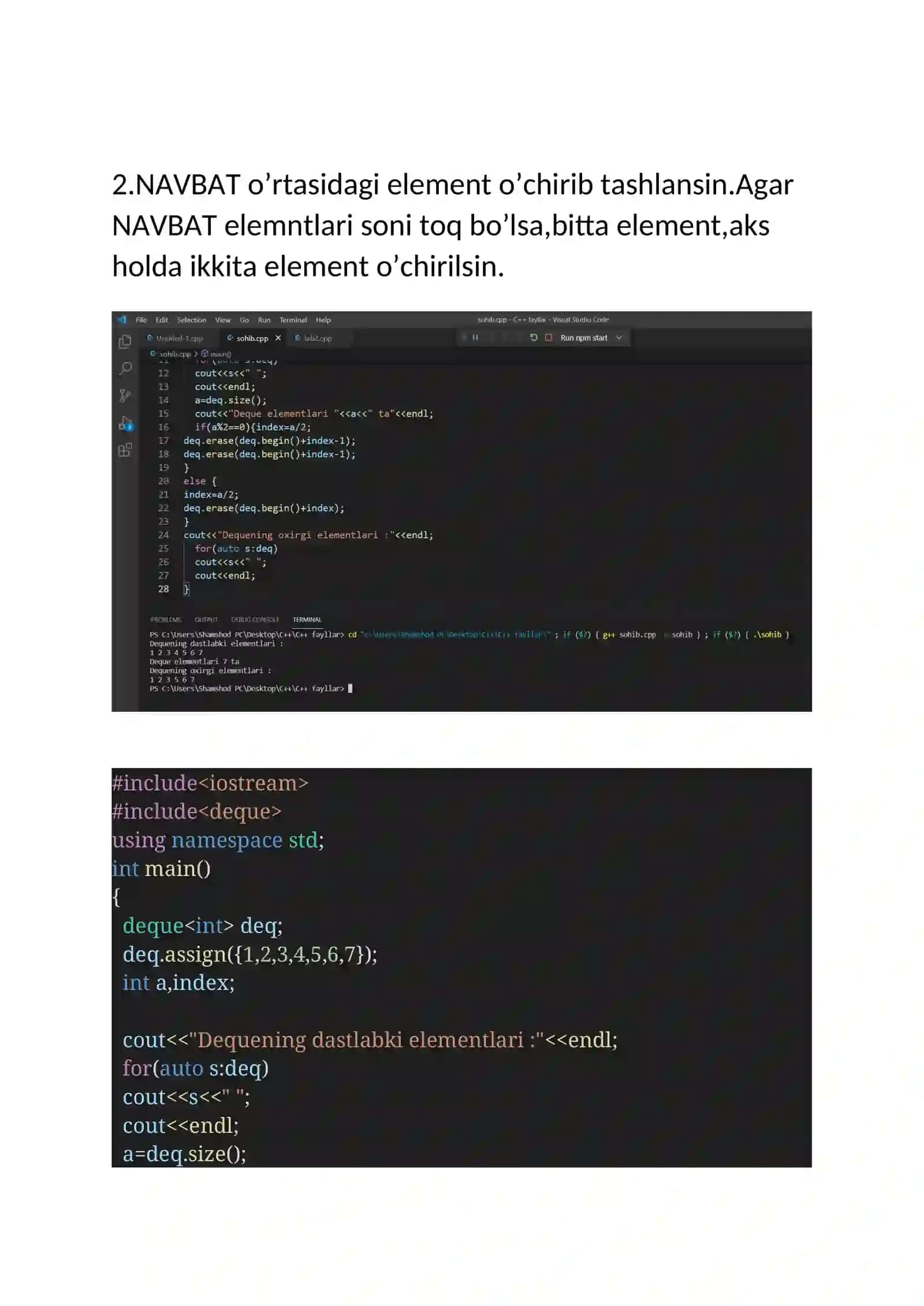 Deque elementlarini o'chirish 2