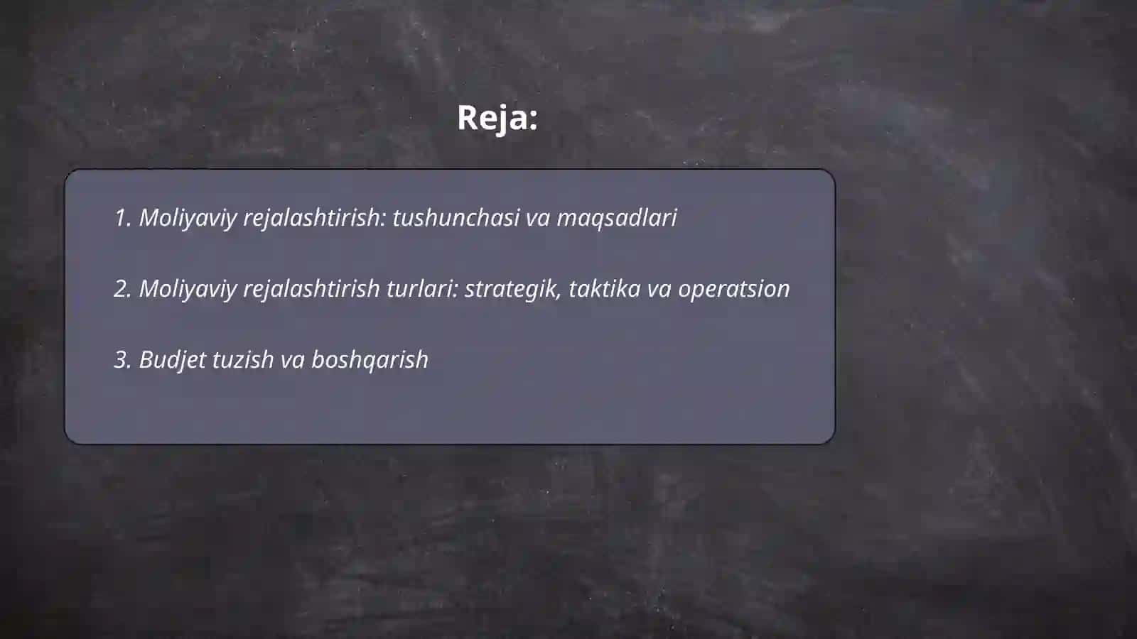 Moliyaviy rejalashtirish va tartibga solish 2