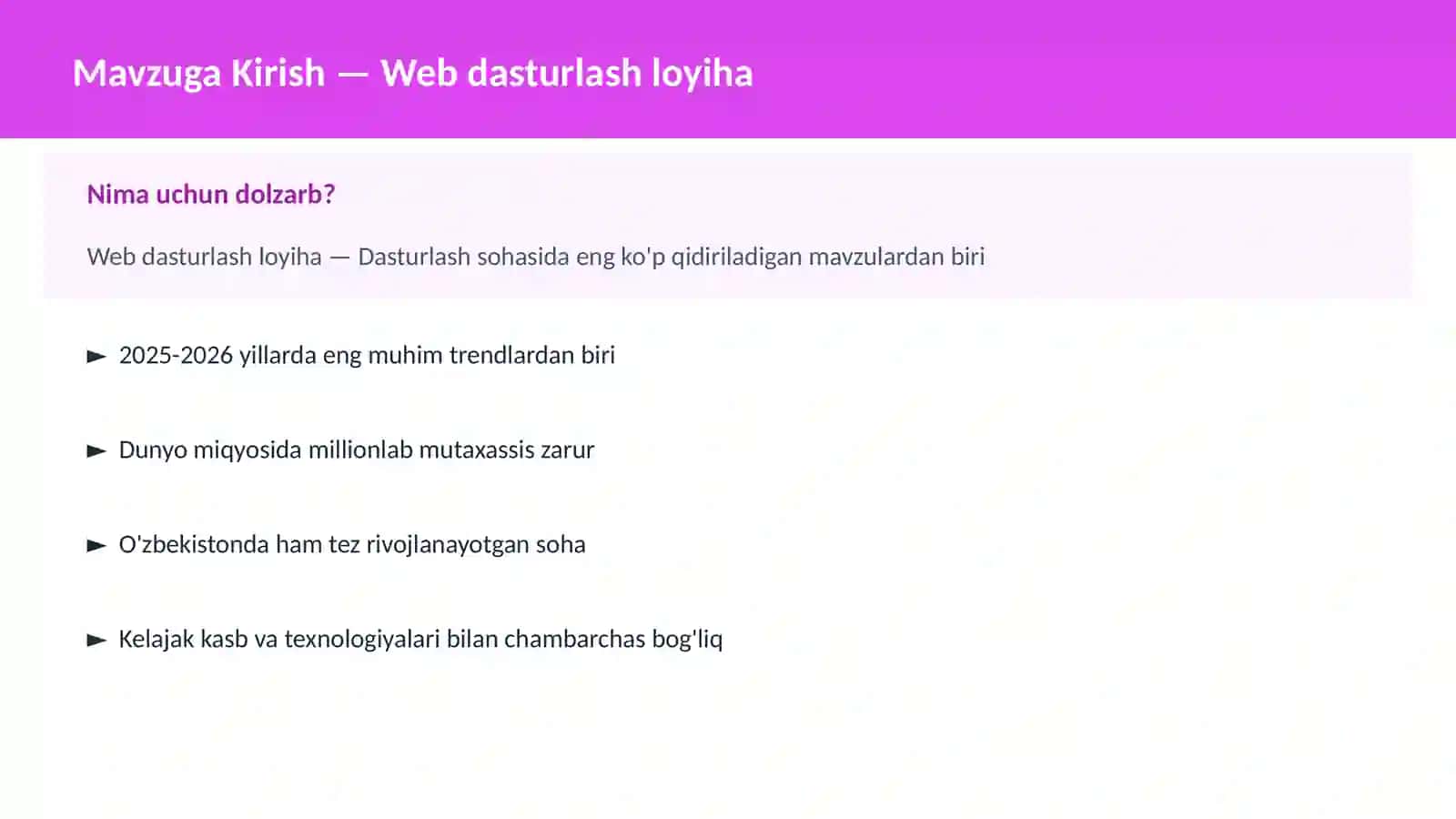 DASTURLASH | JAVASCRIPT VA WEB 2
