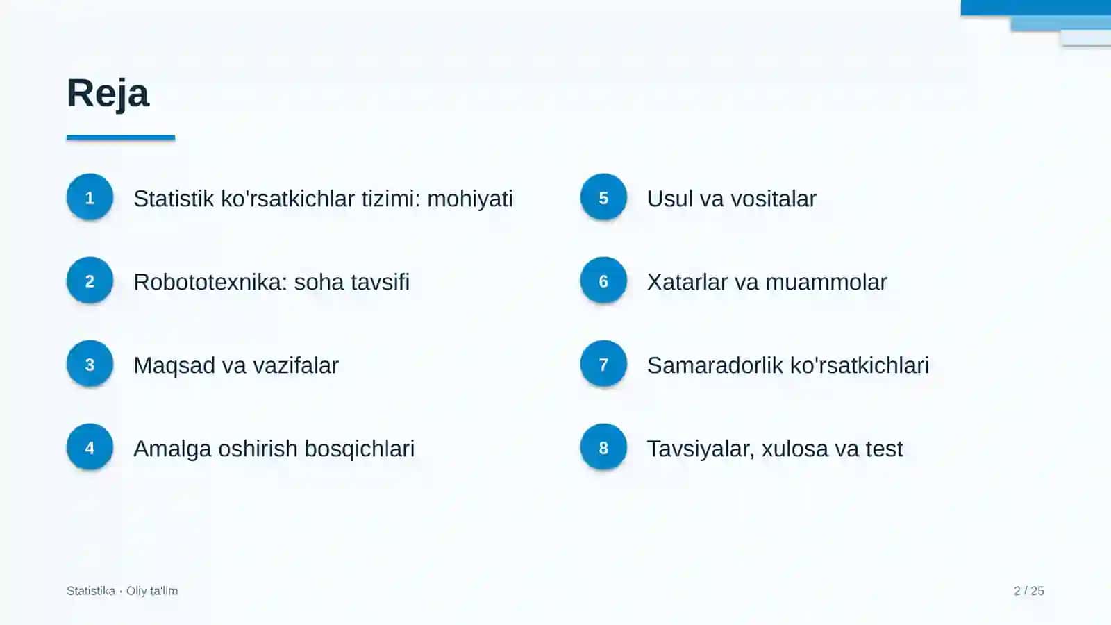 robototexnikada statistik ko'rsatkichlar tizimi 9903 2