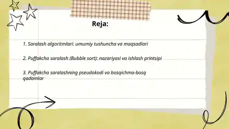 Puffakcha saralash (Bubble sort) 2