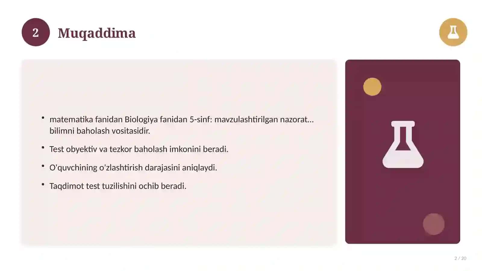 Biologiya fanidan 5-sinf: mavzulashtirilgan nazorat ishi 2