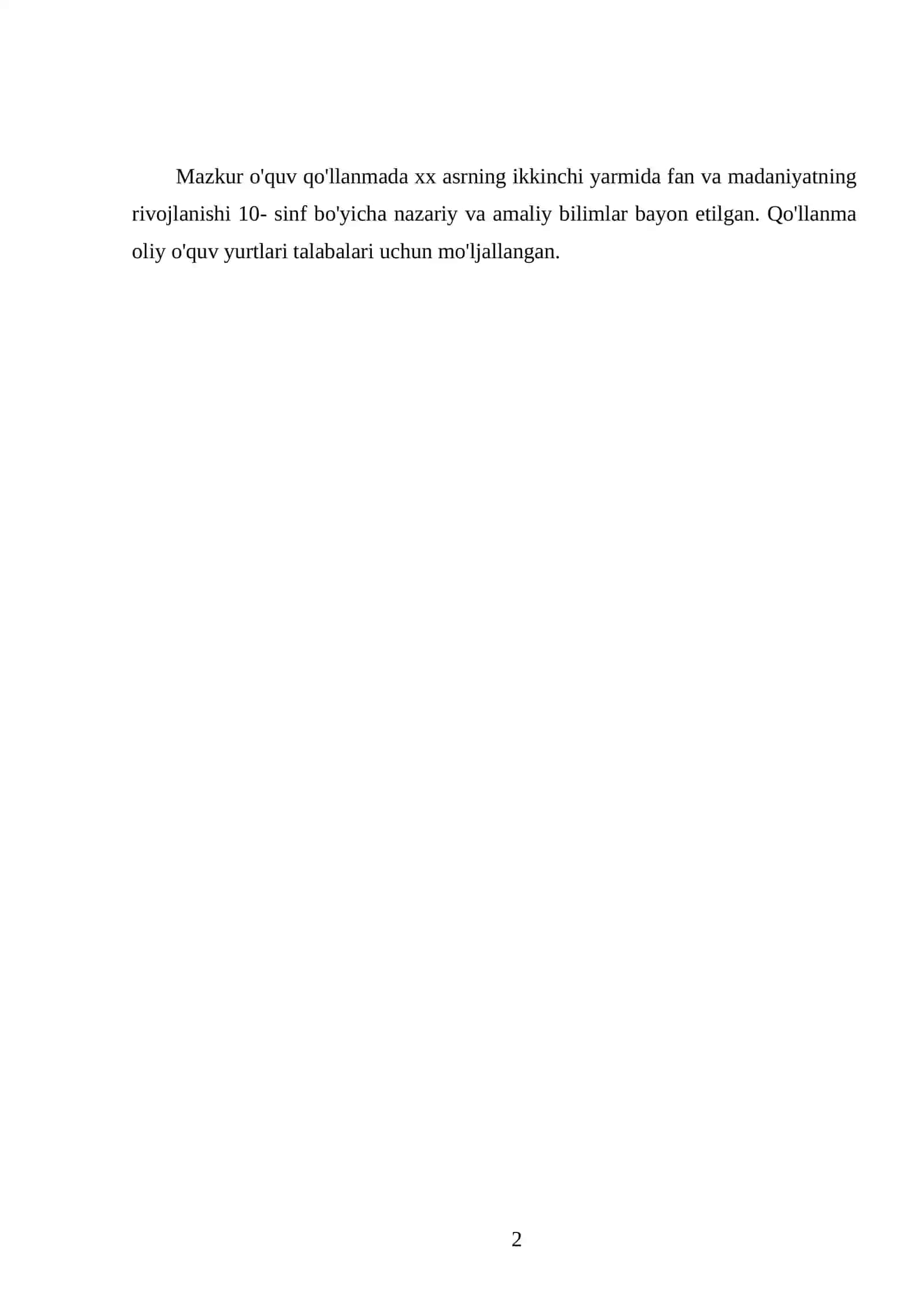 XX ASRNING IKKINCHI YARMIDA FAN VA MADANIYATNING RIVOJLANISHI 10- SINF 2