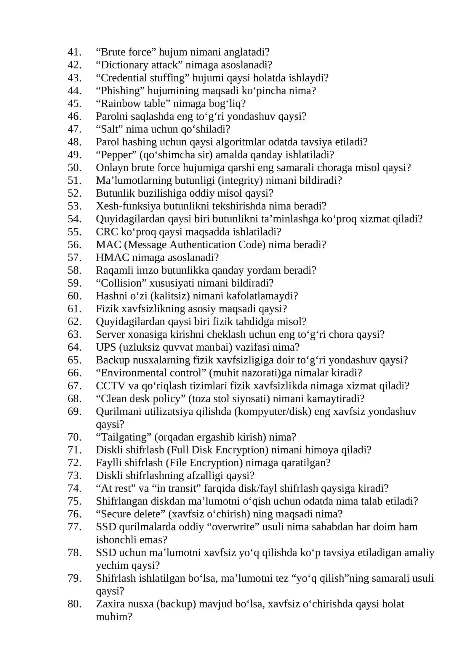 Kiberxavfsizlik test savollari 2