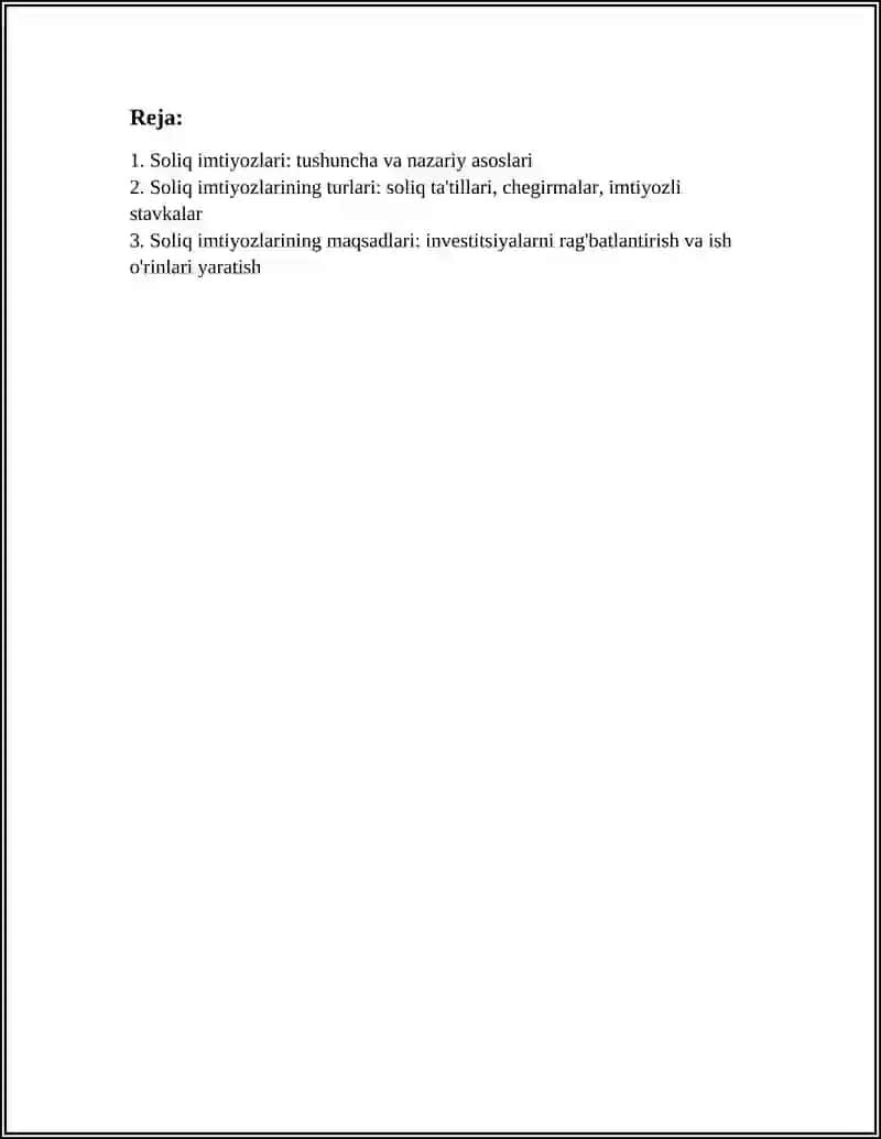 FISKAL SIYOSAT: SOLIQ IMTIYOZLARI 2