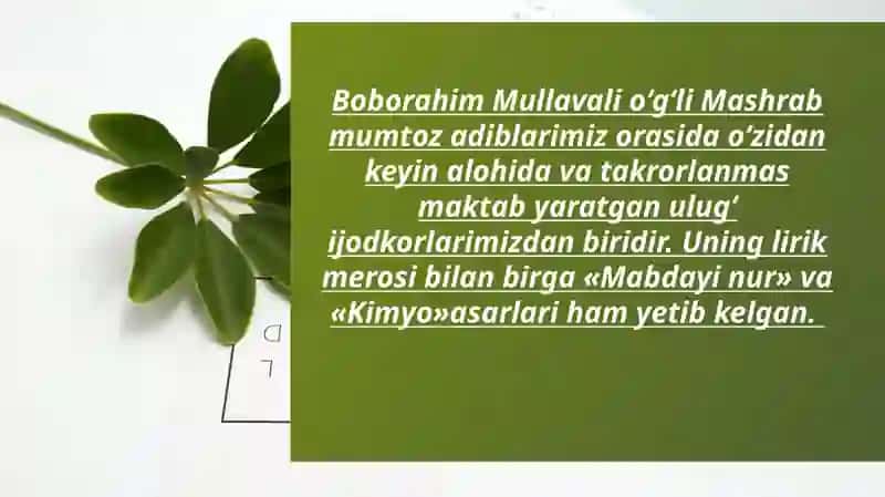 Mashrab hayoti 2