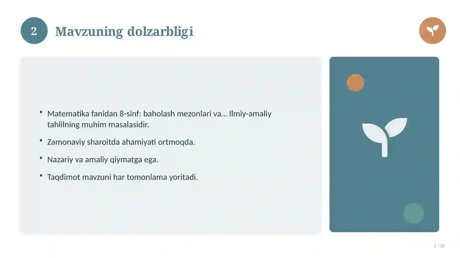 Matematika fanidan 8-sinf: baholash mezonlari va rubrika 2