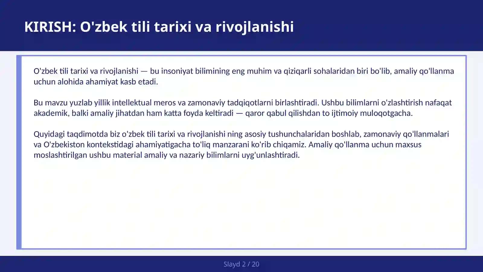 O'ZBEK TILI TARIXI VA RIVOJLANISHI 2