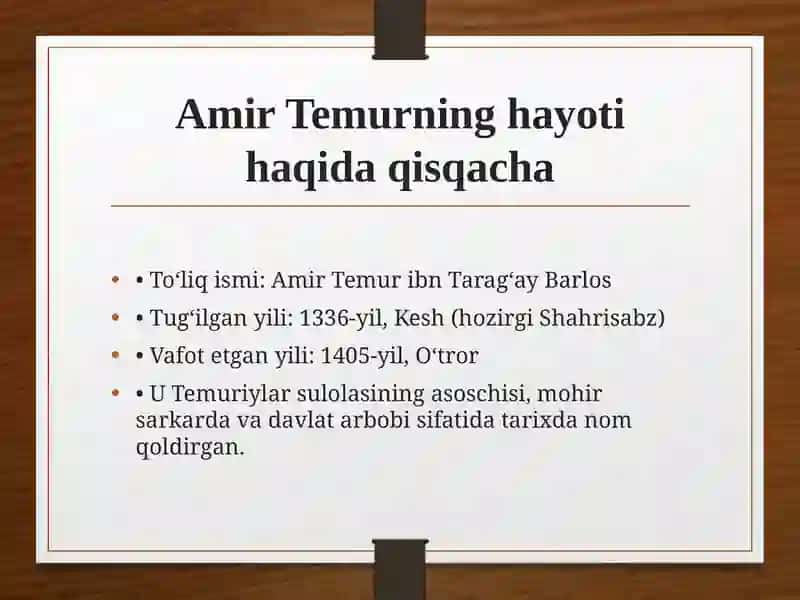 Amir Temur – Buyuk davlat arbobi 2