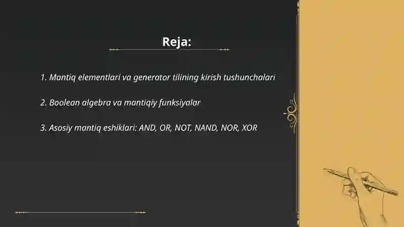 Mantiq elementlari asosida generatorlar tilini oʻrganish 2