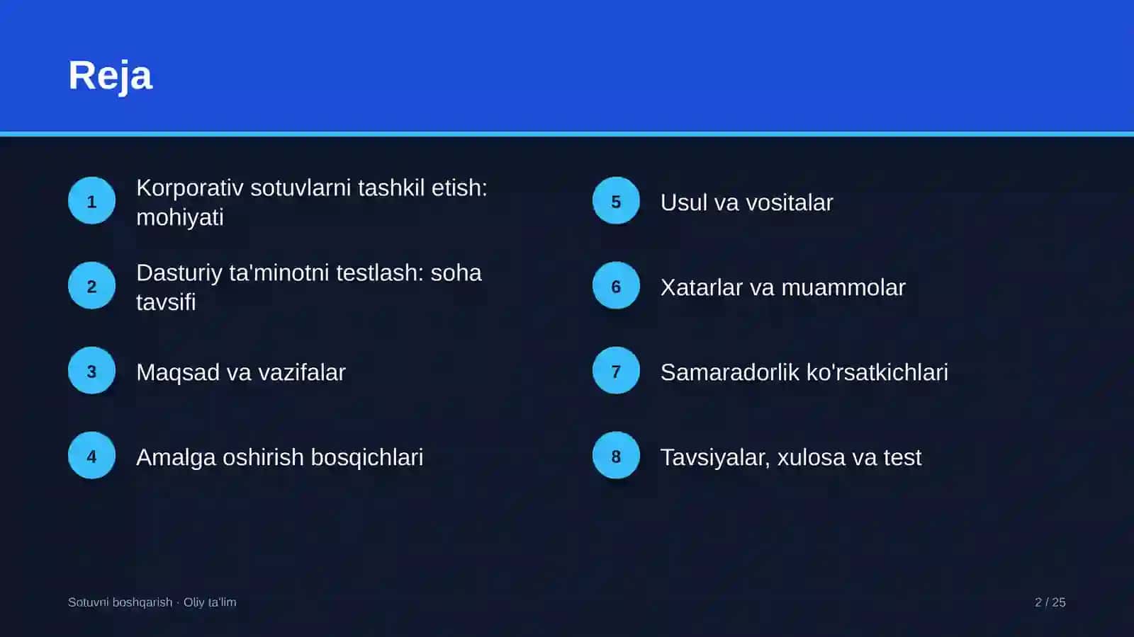 Sotuvni boshqarish · Oliy ta'lim 2